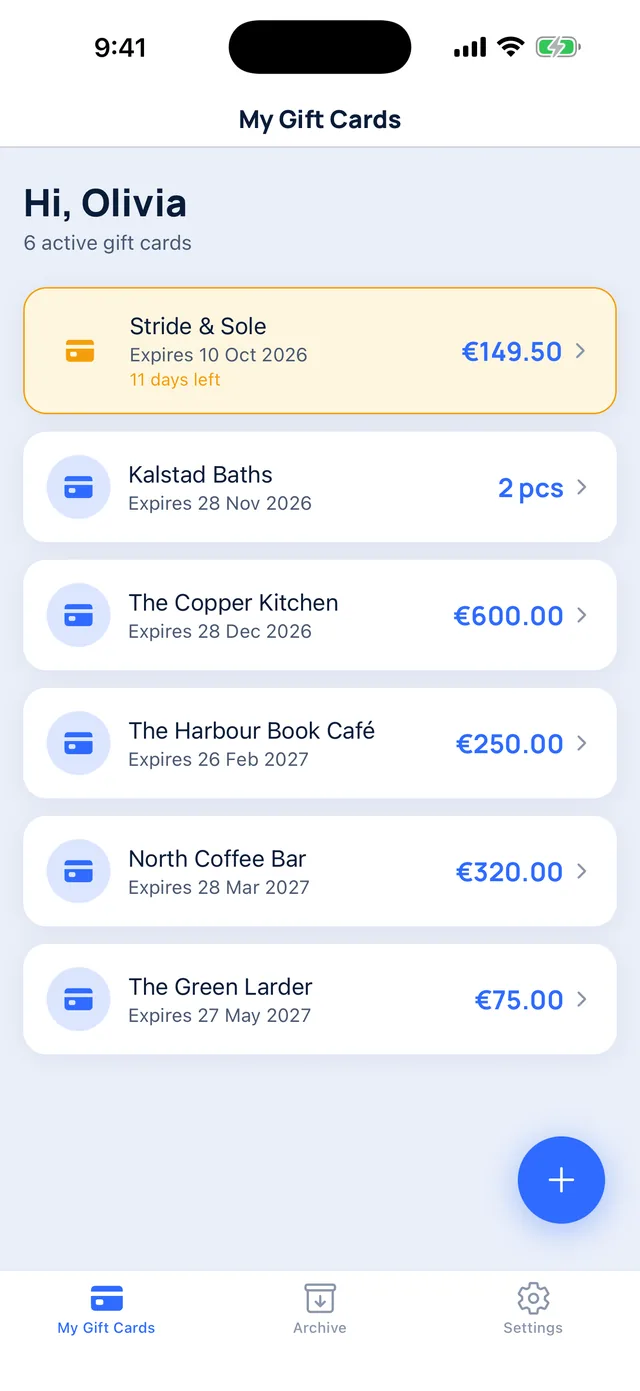 The Vaultr app: your gift cards with balance and expiry